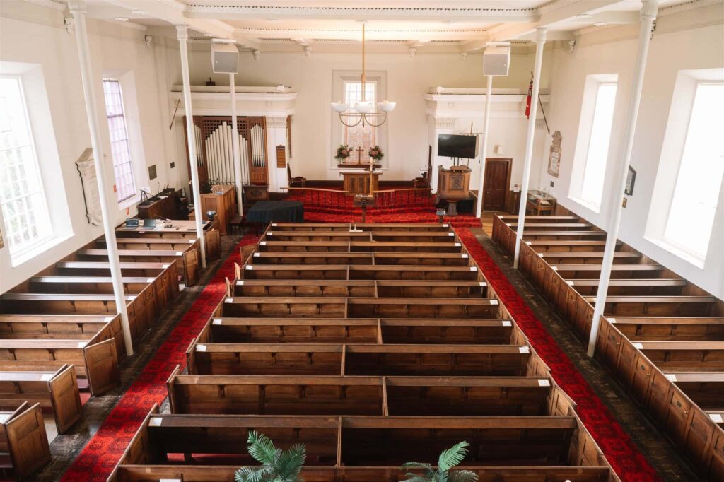 Inside and at the back our church building